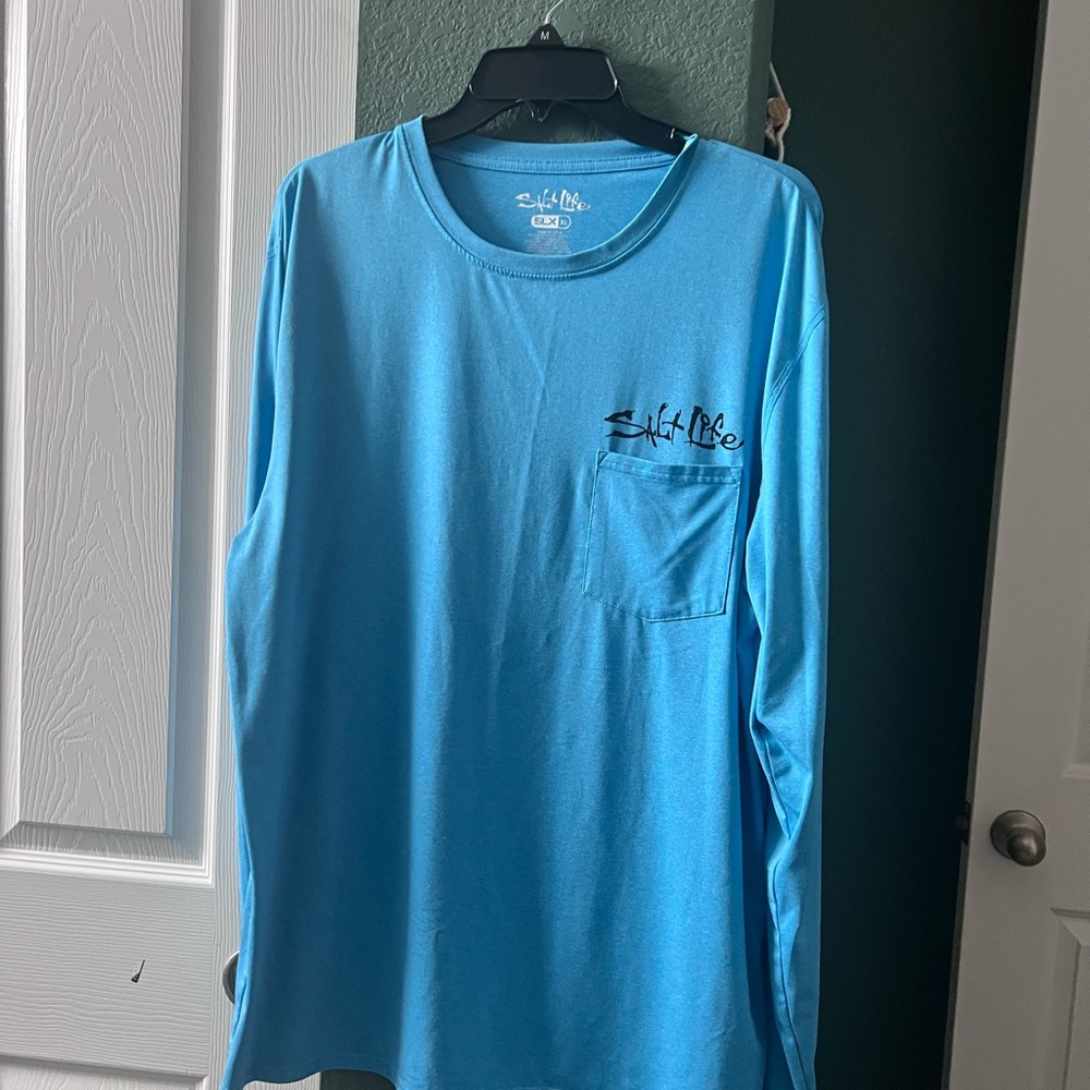 Salt Life Drifit Bright Blue Long Sleeve Pocket Tee